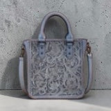 Jeanie Blue Floral Tooled Genuine Leather Tote & Crossbody Bag