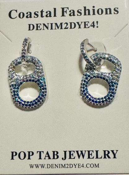 Coastal Wave Ombre Pop Tab Earrings – ombre blue pop tab charm with rhinestone huggie hoop, trendy versatile coastal-chic jewelry