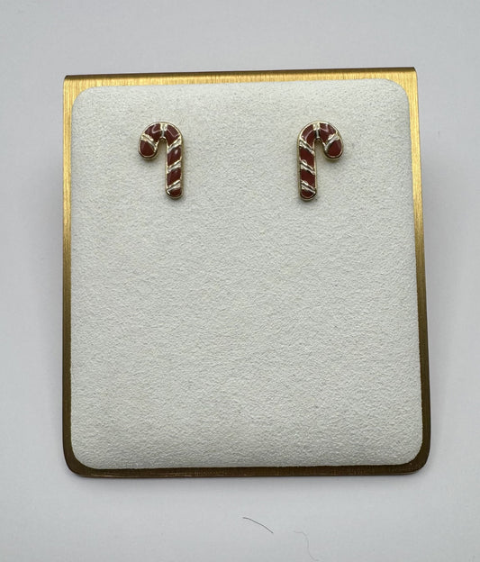 Red and White Candycane Earrings with Gold and White Painted Highlights