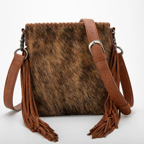 Sierra Fringe Cowhide Crossbody brown hair on cowhide fringe western bag
