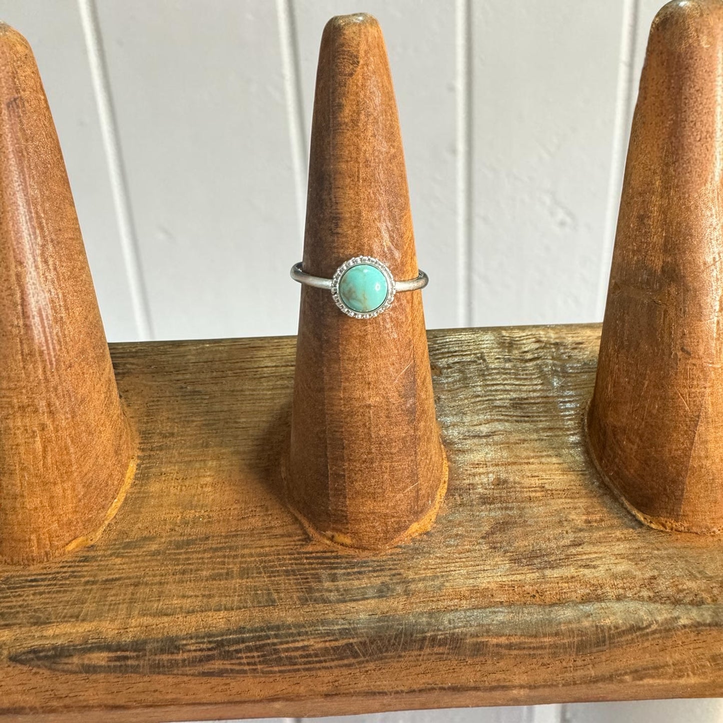 Sierra Round Faux Turquoise Adjustable Ring – Silver