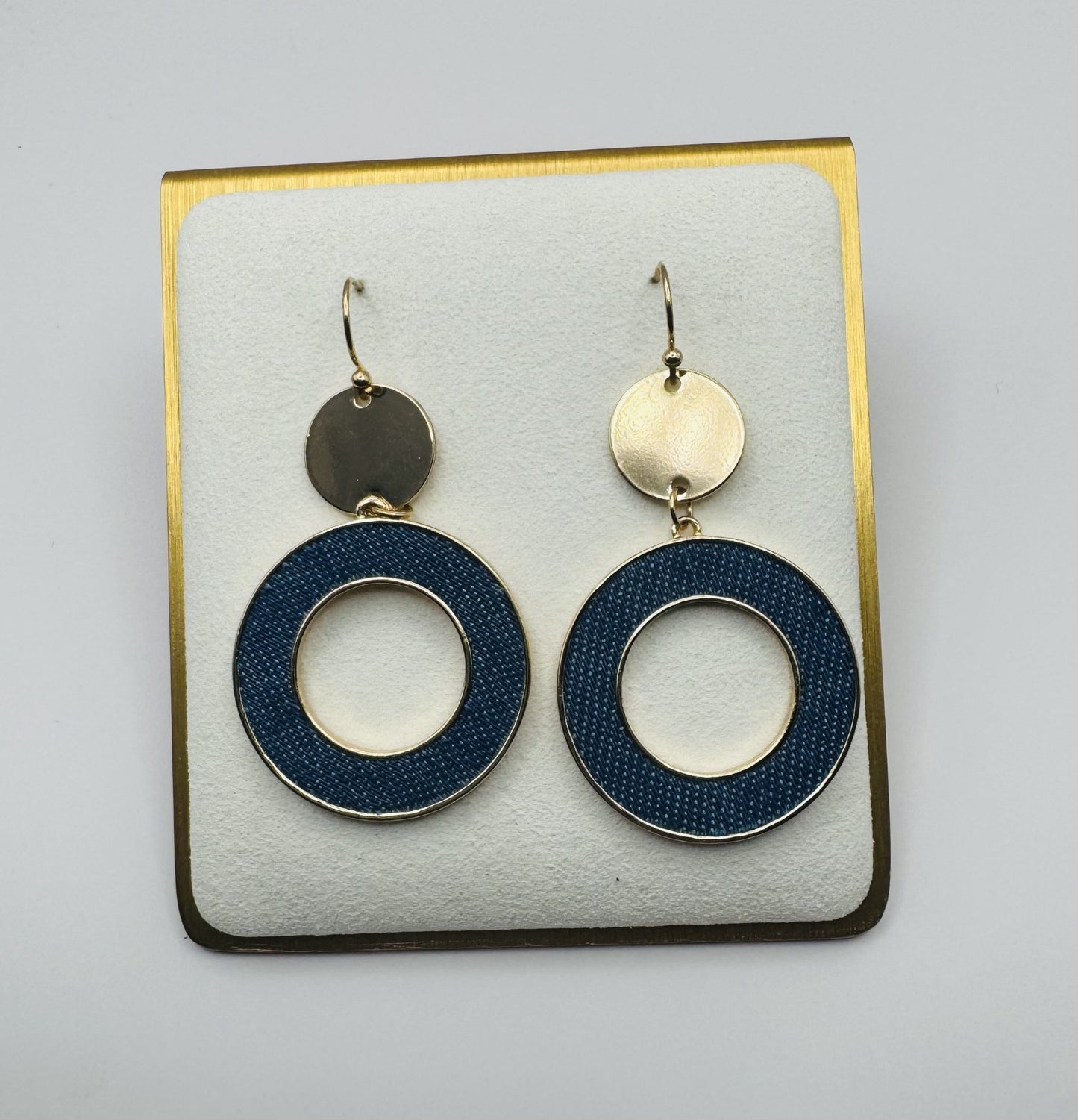 Denim and Gold Dangle Earrings