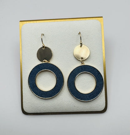 Denim and Gold Dangle Earrings