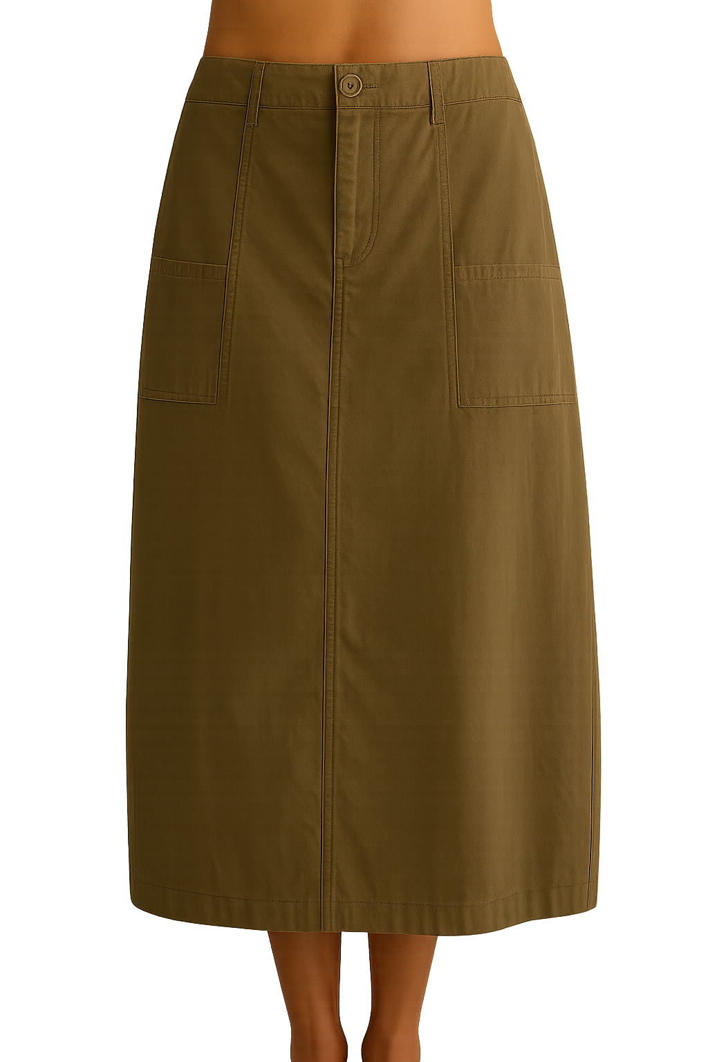 Olive Coast Cargo Maxi Skirt with Pockets and Back Slit