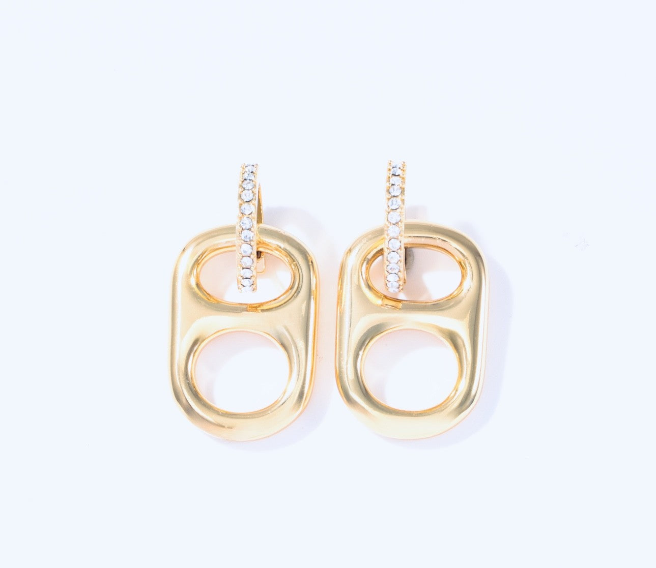 Luxe Sun Kissed Gold Pop Tab and Rhinestone Huggie Hoop Earrings with 18K gold coating on brass poptab by Tab~ulous