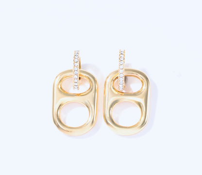 Luxe Sun Kissed Gold Pop Tab and Rhinestone Huggie Hoop Earrings with 18K gold coating on brass poptab by Tab~ulous