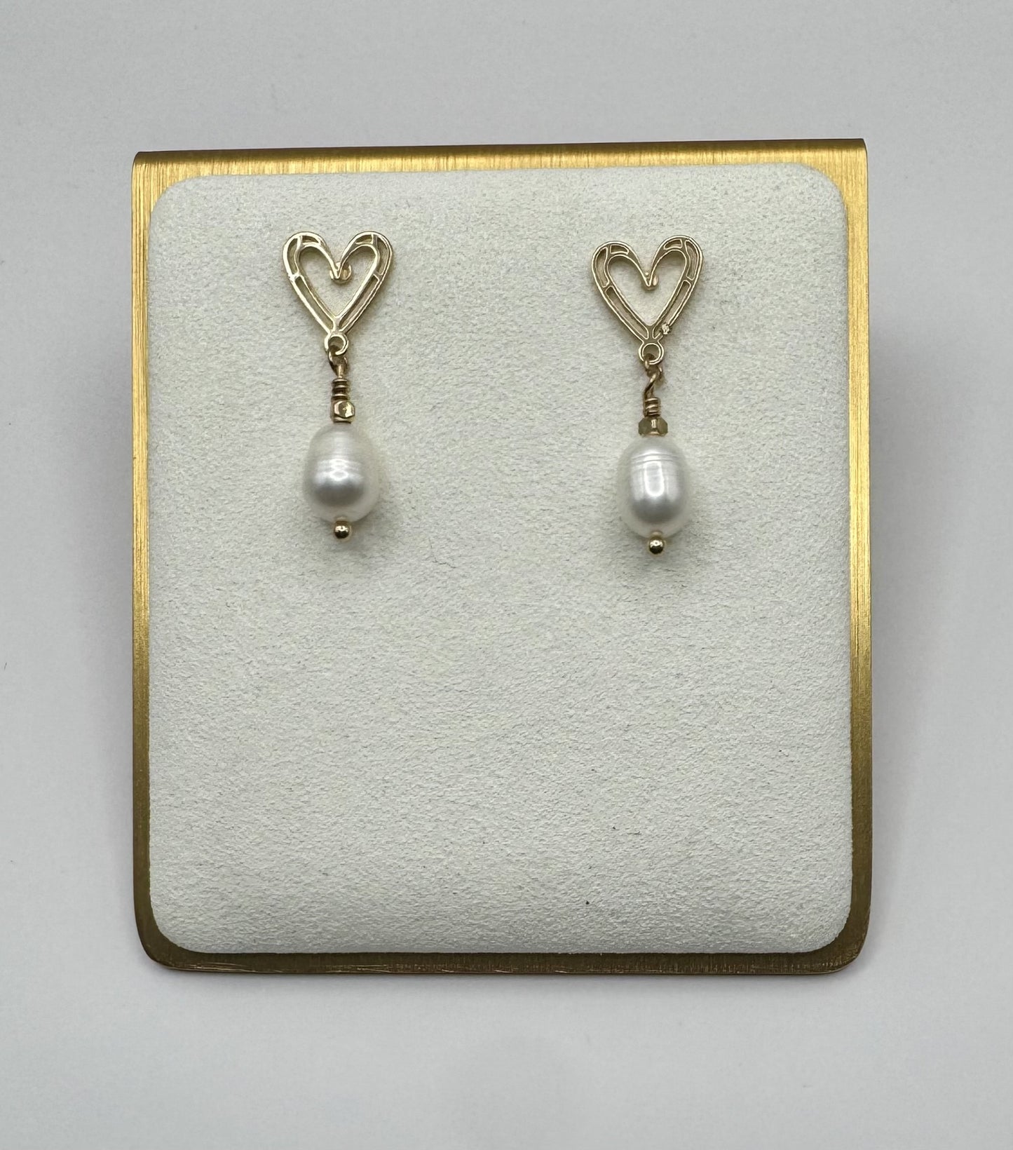 Heart Hanging Faux Pearl Earrings in Silver or gold