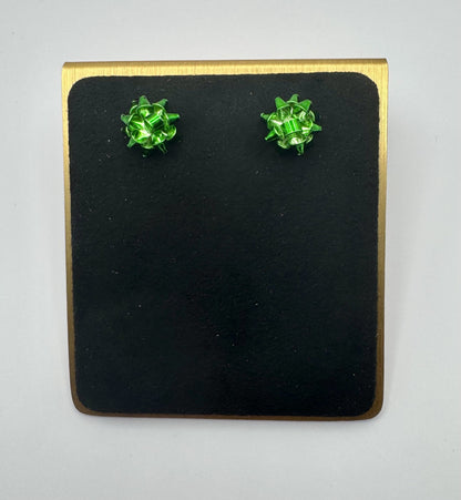 Metallic Bow Post Earrings in Silver, Gold, Red and Green