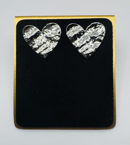 Heart Hammered Earrings in Gold or Silver