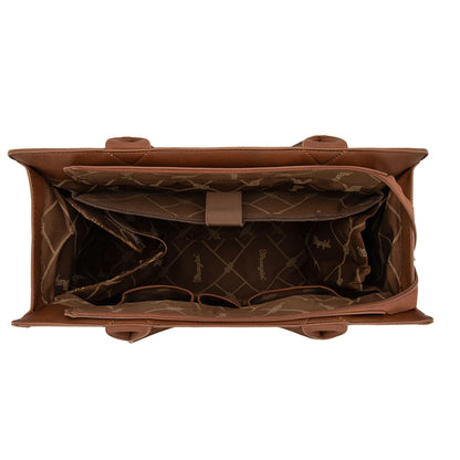 Black red rust horseshoe tote structured PU leather western carryall bag wrangler cut out large tote with extra storage compartments inside view