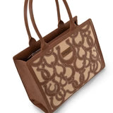 Brown beige equestrian tote horseshoe cutout everyday neutral handbag front view wrangler