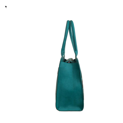 Turquoise horseshoe equestrian tote concealed carry western statement bag wrangler side view
