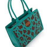 Turquoise horseshoe equestrian tote concealed carry western statement bag front wrangler side front view

