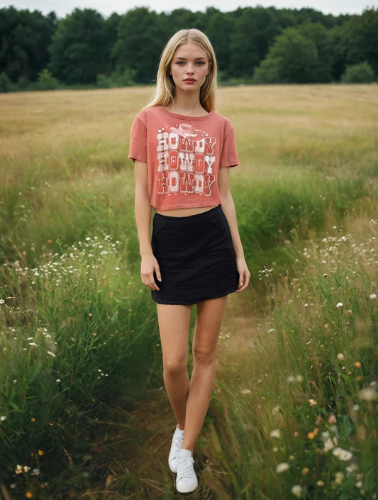 Howdy Coral Cropped T-Shirt