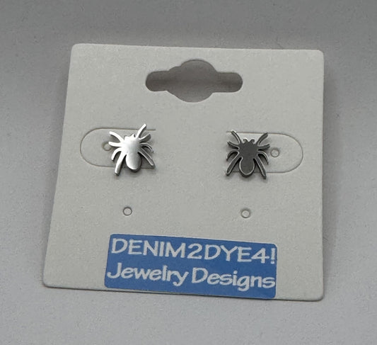 Spider Stainless Steel Post Earrings in Black, Gold, Silver – Hypoallergenic, Waterproof, Minimalist Statement Jewelry-silver