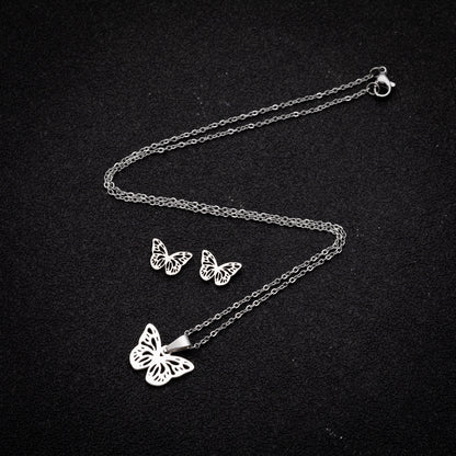 Sofia Butterfly Stainless Steel Earring and Necklace Set – Silver and Gold Jewelry – Modern Boho Chic – Everyday Glam – Durable & Hypoallergenic-SILVER