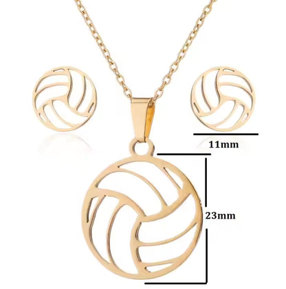 volleyball- pendant- necklace- and- hoop- earring- set- in- silver- and- gold- rose- stainless- steel- water- resistant- tarnish- free- sporty- chic- jewelry-MEASUREMENTS