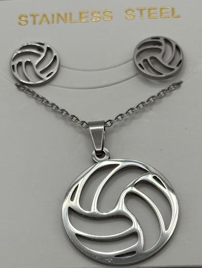 Coastal Serve Volleyball Pendant & Hoop Set – Silver or Gold Finish