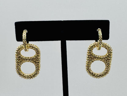 Luxe Sun Kissed Gold Classic Pop Tab and Rhinestone Huggie Hoop Earrings with 18K gold coating on brasspoptab