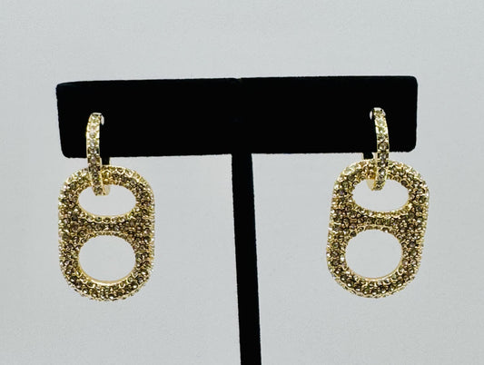Luxe Sun Kissed Gold Classic Pop Tab and Rhinestone Huggie Hoop Earrings with 18K gold coating on brasspoptab
