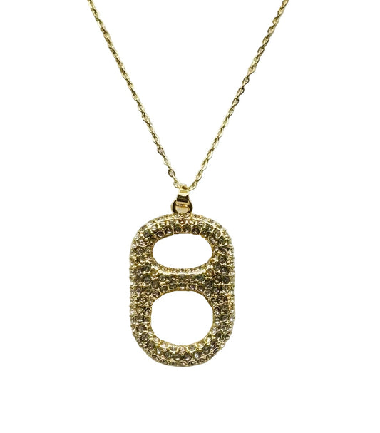 Luxe Sun Kissed Gold Floating Pop Tab Pendant Necklace  18K Gold Coated Brass, All Clear Rhinestones poptab