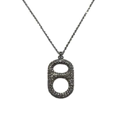 Luxe Silver Crush Floating Poptab Pendant Necklace front view with clear rhinestones