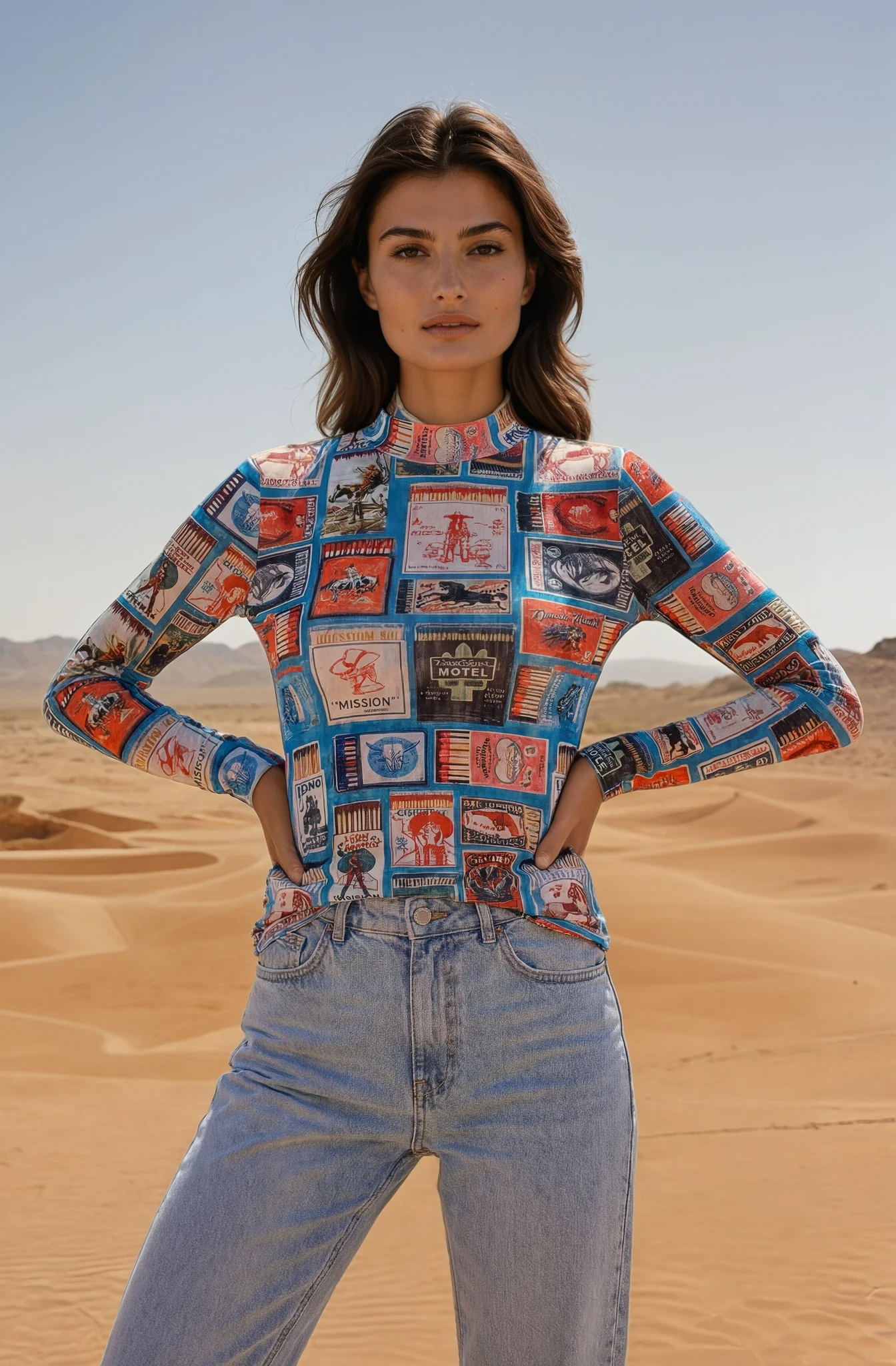 Modern West Collage Mesh Long Sleeve Top