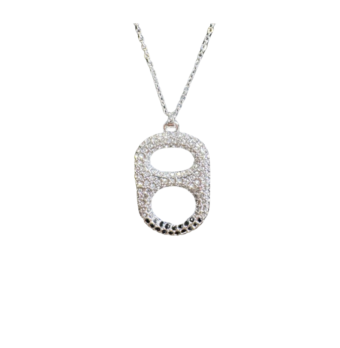 Midnight Glam Ombre Floating Poptab Necklace with black grey clear rhinestones in palladium plated brass
