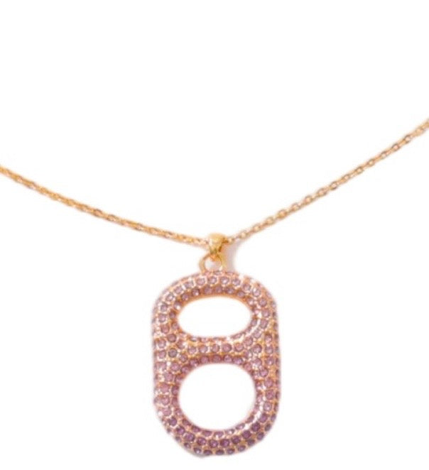 Tab~ulous™ Silver Crush Pop Tab Floating Pendant Necklace with pink ombré rhinestones in palladium and 18k gold finish