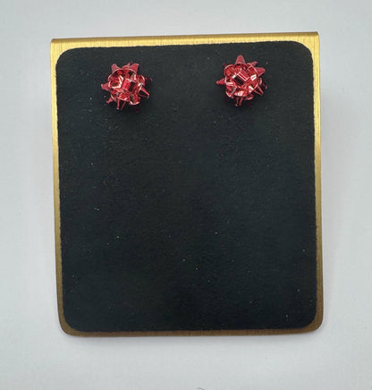 Metallic Bow Post Earrings in Silver, Gold, Red and Green