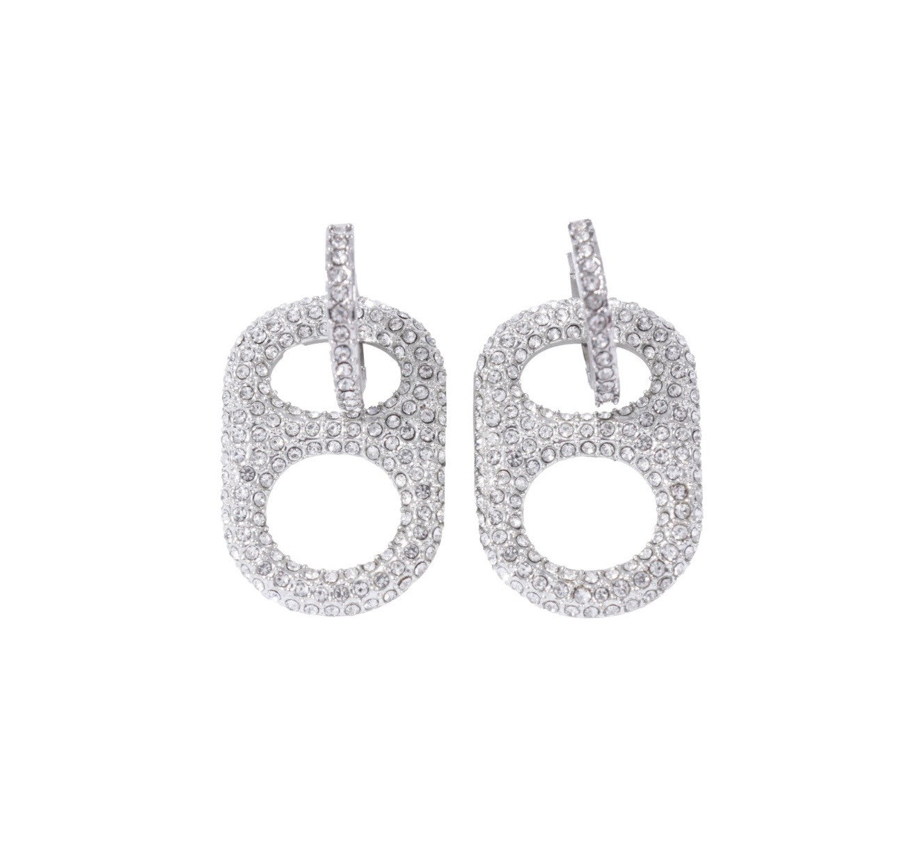 Luxe Silver Crush Pop Tab and Rhinestone Huggie Hoop Earrings - Palladium by Tab~ulous
