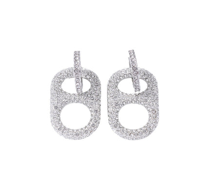 Luxe Silver Crush Pop Tab and Rhinestone Huggie Hoop Earrings - Palladium by Tab~ulous