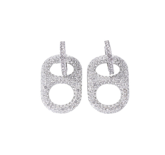 Luxe Silver Crush Pop Tab and Rhinestone Huggie Hoop Earrings poptab Palladium
