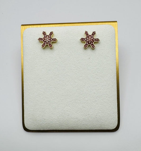 Red Snowflake Earrings with Gold Painted Highlights