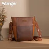 Wrangler Mocha Colorblock Crossbody Tote front view in coffee brown PU leather  Front View