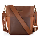 Wrangler Mocha Colorblock Crossbody Tote front view in coffee brown PU leather  Front View