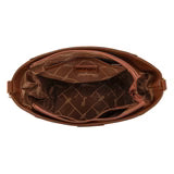 Wrangler Mocha Colorblock Crossbody Tote front view in coffee brown PU leather  Inside View