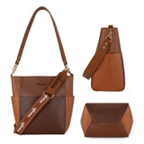 Wrangler Mocha Colorblock Crossbody Tote front view in coffee brown PU leather  Front View Bottom and side view
