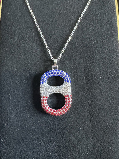 Silver tone liberty luxe pop tab necklace red white blue rhinestone gradient