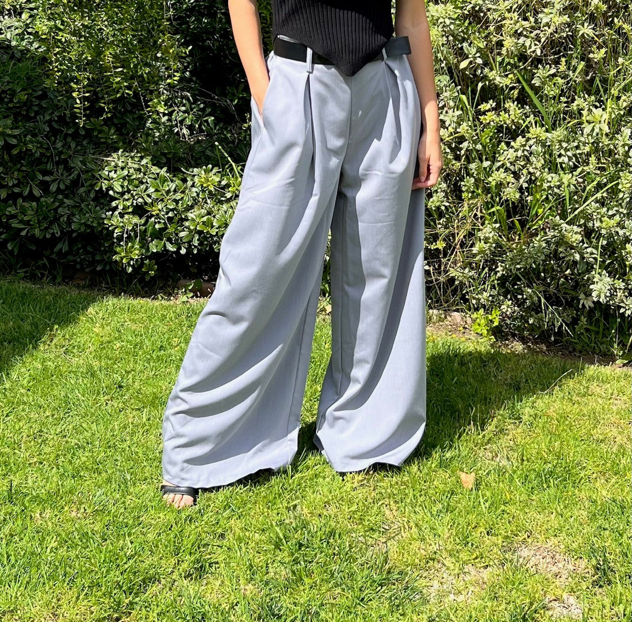 Luann Belted Wide Leg Pant in Gray