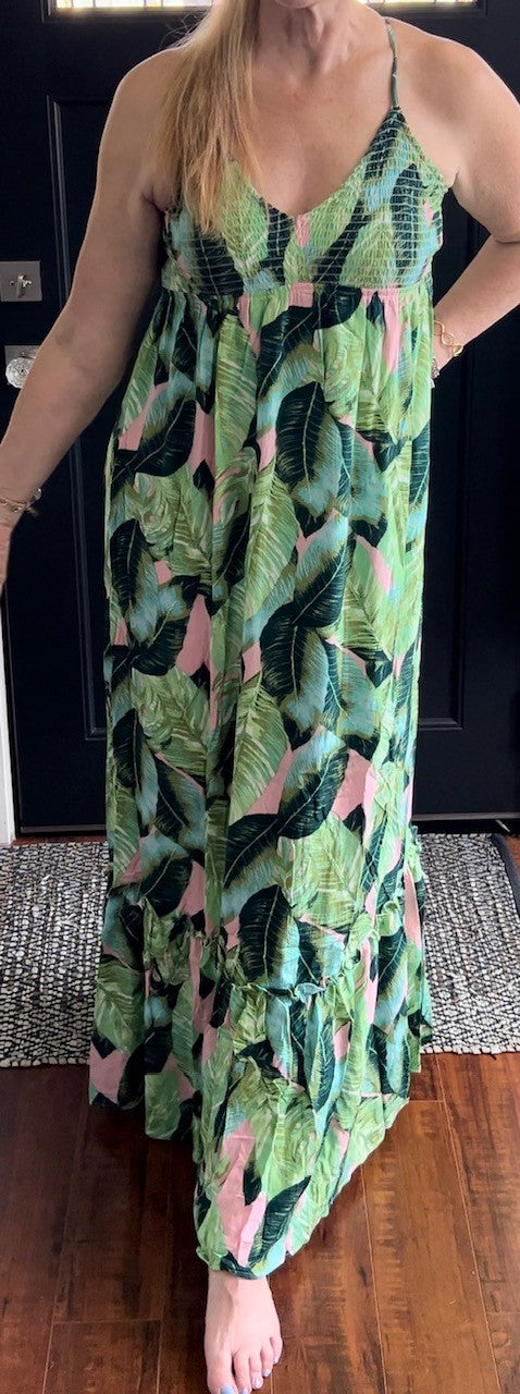 Pink Palm Maxi Sundress