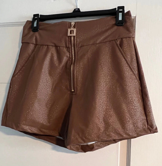 The Foxy Brown Animal Print Faux Leather Shorts with Gold Zipper / Hardware~ Size Small