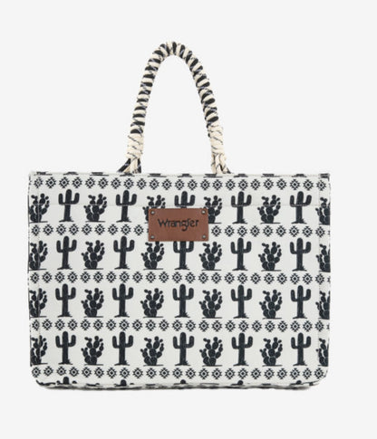 Canvas Cactus Wrangler Weekender Tote Bag White or Brown