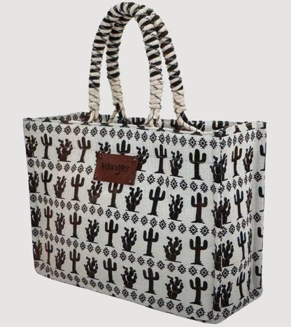 Canvas Cactus Wrangler Weekender Tote Bag White or Brown