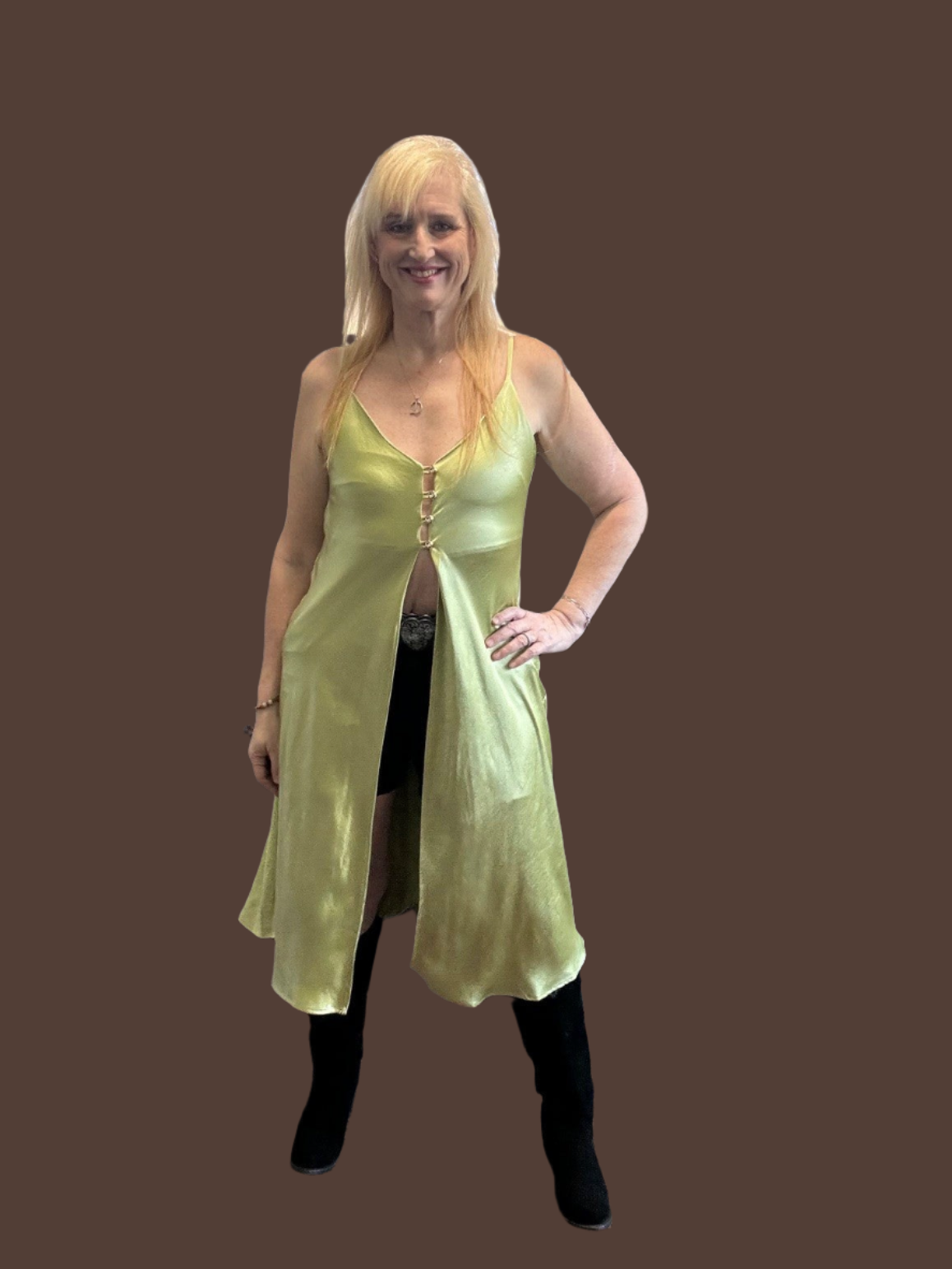 Green Elegant Duster Adjustable Tank with Rhinestone Buttons by ITOO