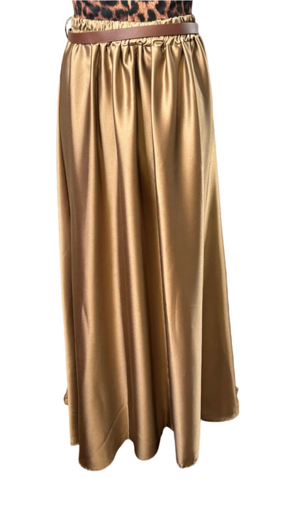 Golden Caramel Maxi Skirt with Belt and Elastic Back by ITOO