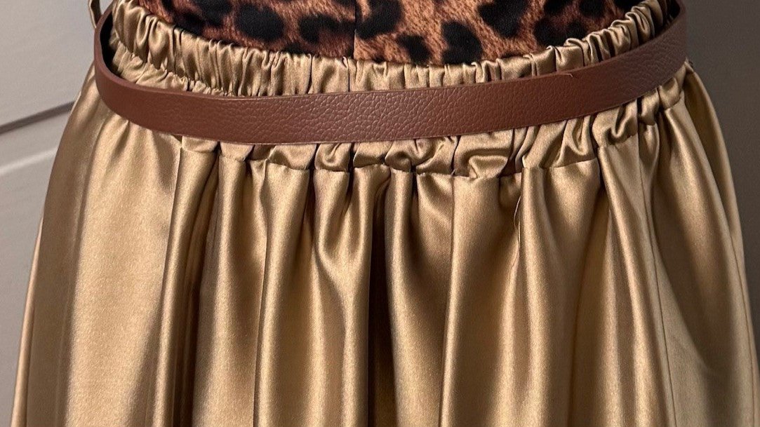 Golden Caramel Maxi Skirt with Belt and Elastic Back by ITOO