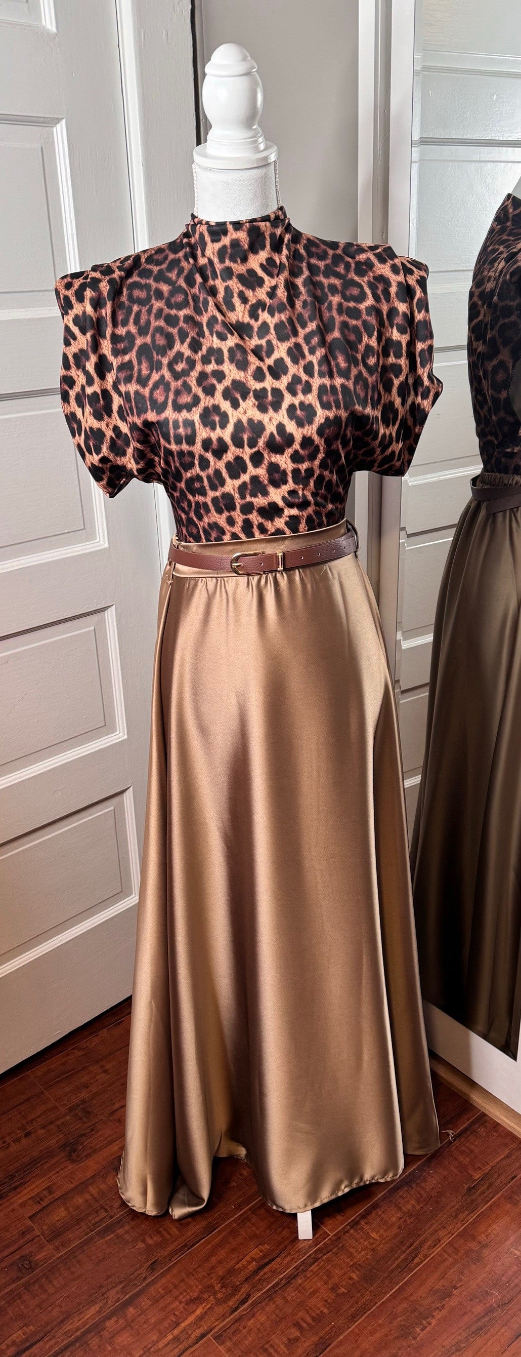 Golden Caramel Maxi Skirt with Belt and Elastic Back by ITOO