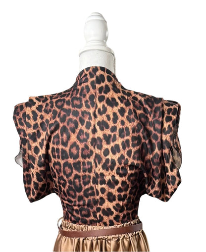 Leopard Tailored Top with Shoulder Pad Detail and Fitted Slight Crop