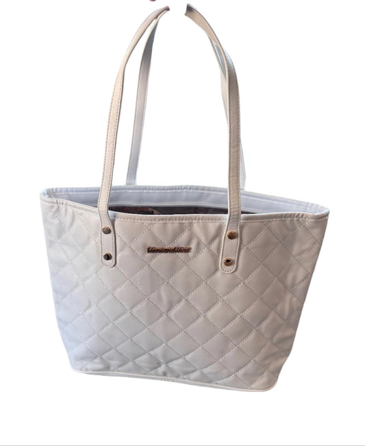 Lennox White Quilted Tote Bag by Montana West with Zipper and Vegan Leather Finish